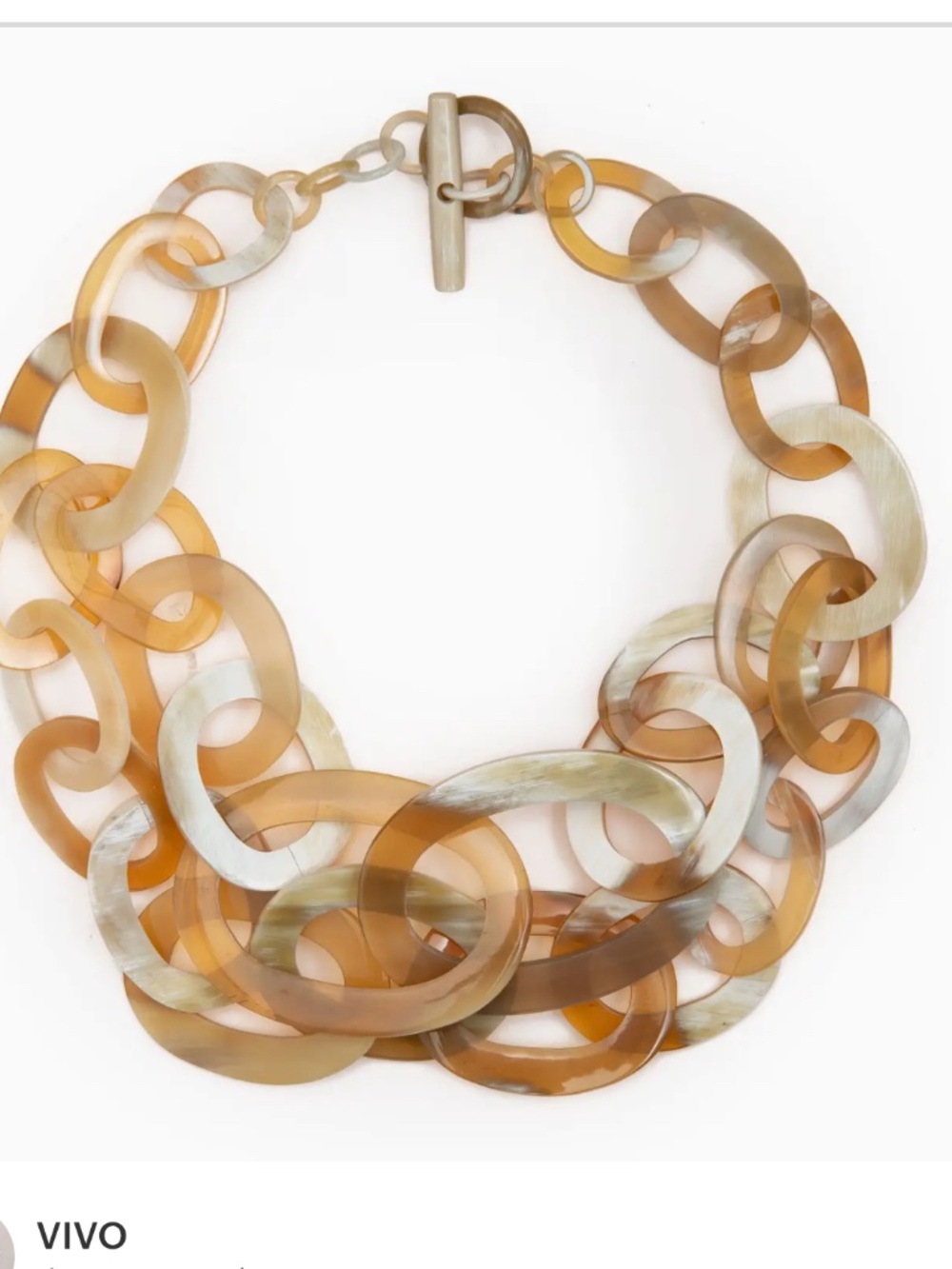 (NWOT) VIVO, DOUBLE OVAL CHAIN BUFFALO HORN NECKLACE IN LIGHT COLORING